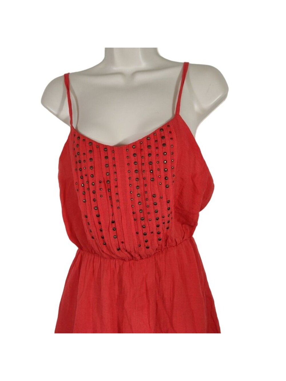 Lucca Couture Lined Crinkle Dress Sundress Women Size M Red-Orange MISSING STUDS - Picture 2 of 8